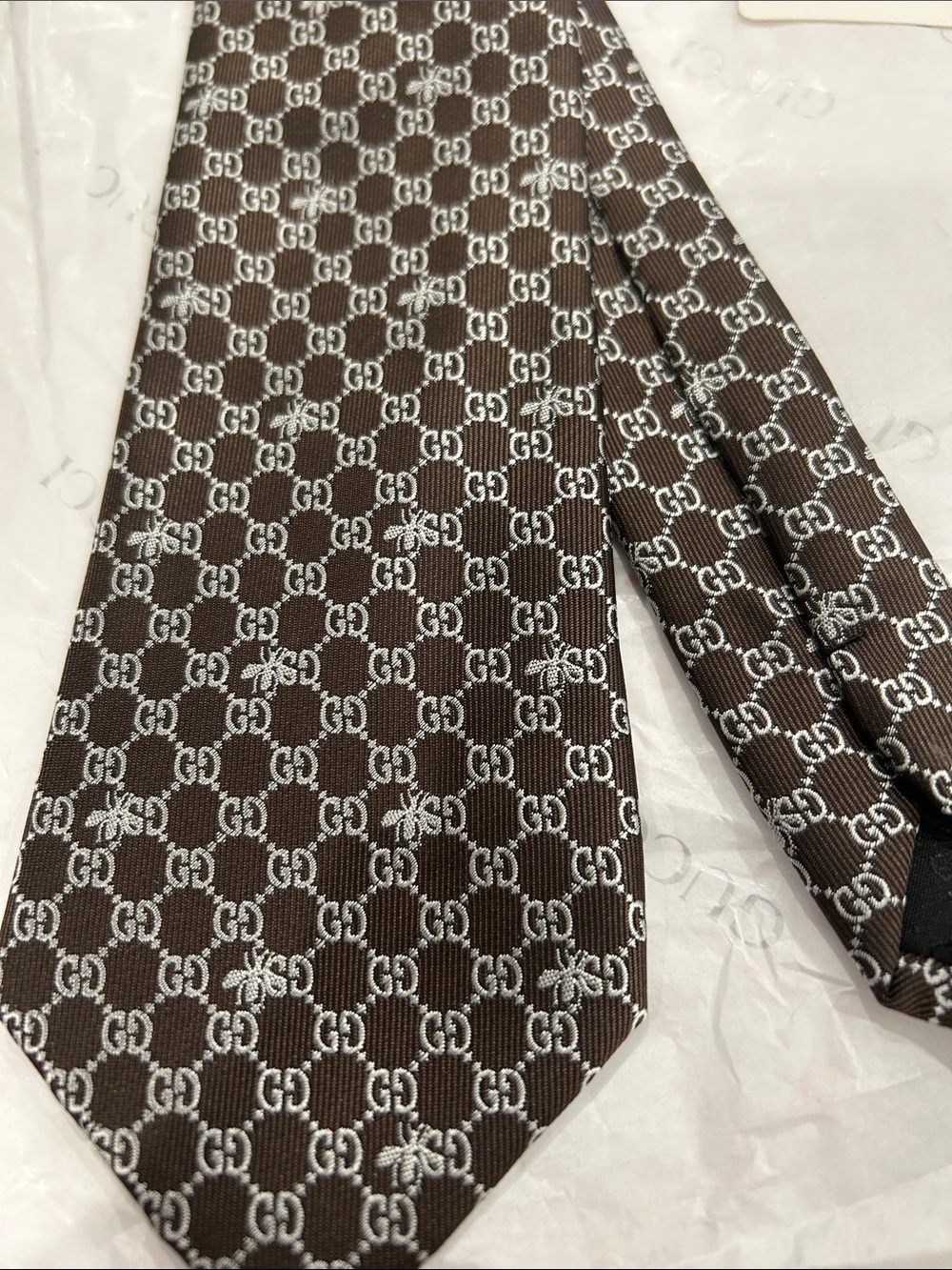 Gucci Brown and White GG Monogram Silk Tie - Picture 2 of 2